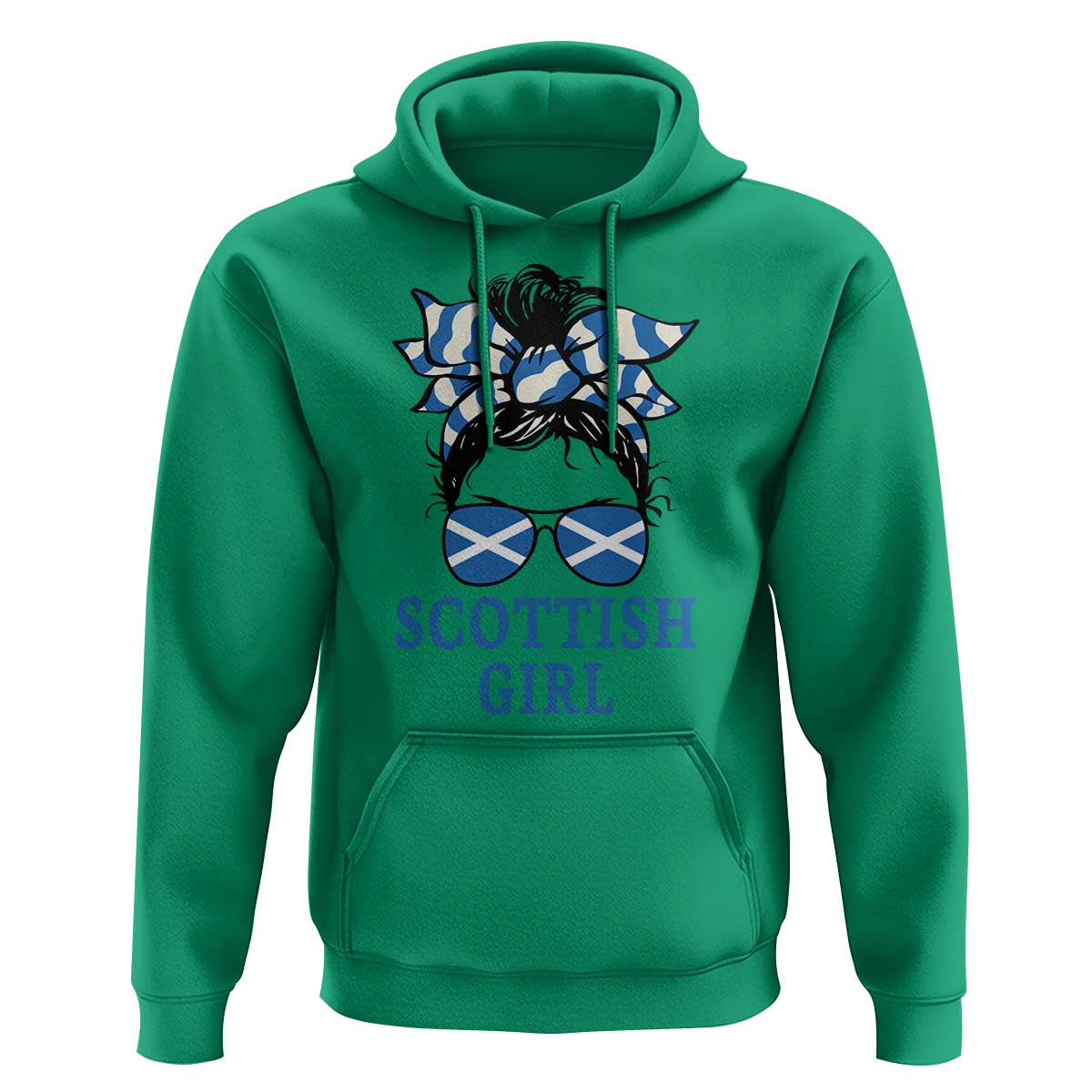 Scottish Girl Messy Bun Hair Saltire Flag Ribbon Bow Hoodie Scotland Pride for Girls Women