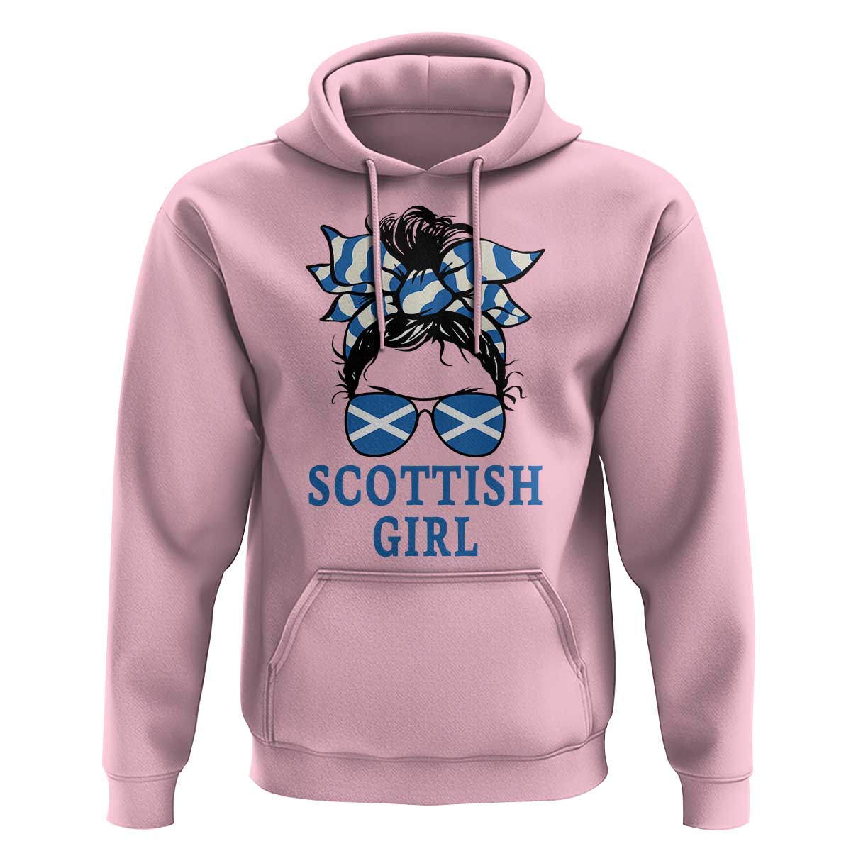 Scottish Girl Messy Bun Hair Saltire Flag Ribbon Bow Hoodie Scotland Pride for Girls Women