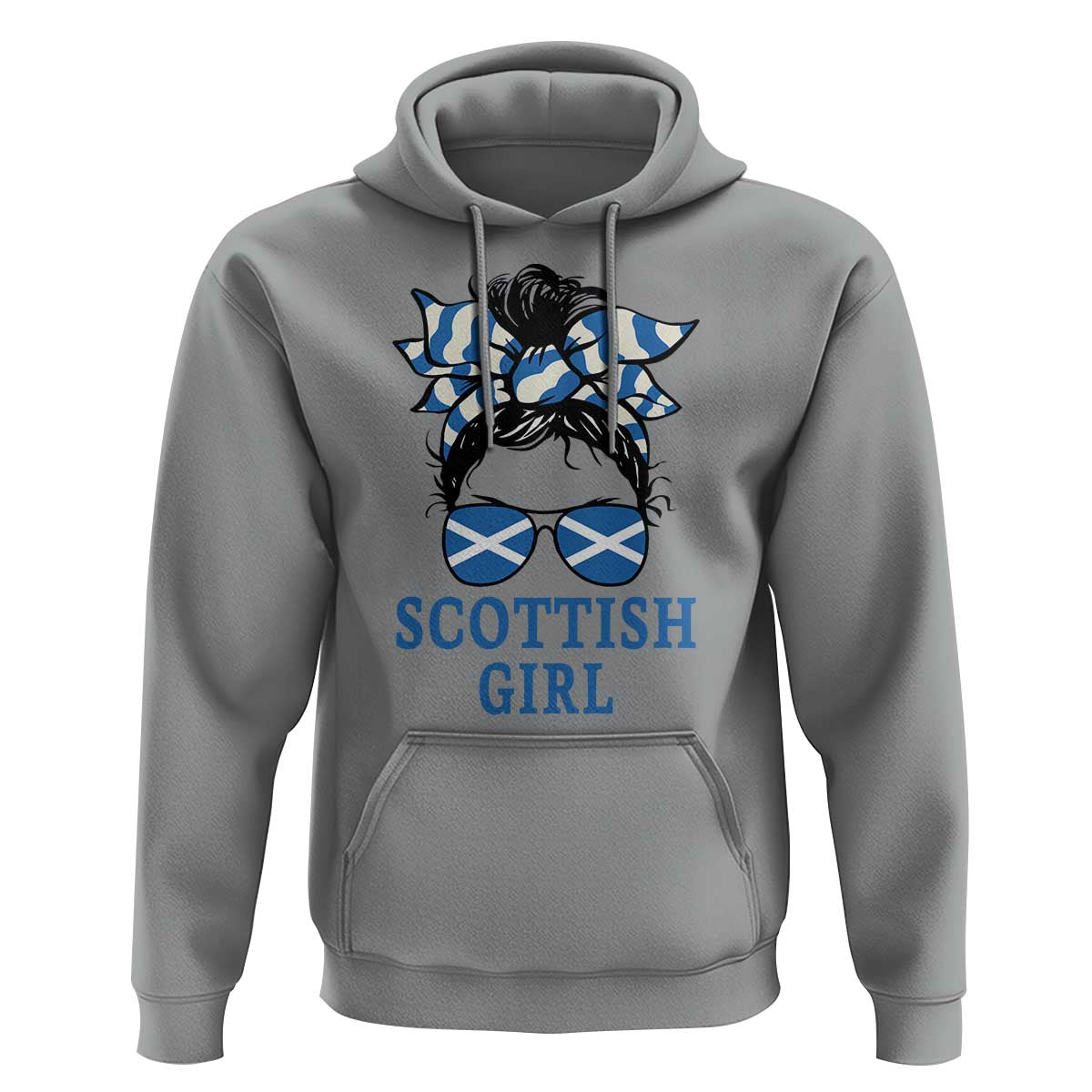 Scottish Girl Messy Bun Hair Saltire Flag Ribbon Bow Hoodie Scotland Pride for Girls Women
