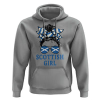 Scottish Girl Messy Bun Hair Saltire Flag Ribbon Bow Hoodie Scotland Pride for Girls Women