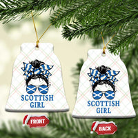 Scottish Girl Messy Bun Hair Saltire Flag Ribbon Bow Ceramic Ornament Scotland Pride for Girls Women