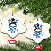 Scottish Girl Messy Bun Hair Saltire Flag Ribbon Bow Ceramic Ornament Scotland Pride for Girls Women