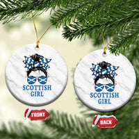 Scottish Girl Messy Bun Hair Saltire Flag Ribbon Bow Ceramic Ornament Scotland Pride for Girls Women