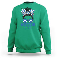 Scottish Girl Messy Bun Hair Saltire Flag Ribbon Bow Sweatshirt Scotland Pride for Girls Women