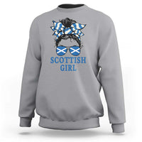 Scottish Girl Messy Bun Hair Saltire Flag Ribbon Bow Sweatshirt Scotland Pride for Girls Women