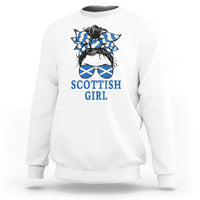 Scottish Girl Messy Bun Hair Saltire Flag Ribbon Bow Sweatshirt Scotland Pride for Girls Women