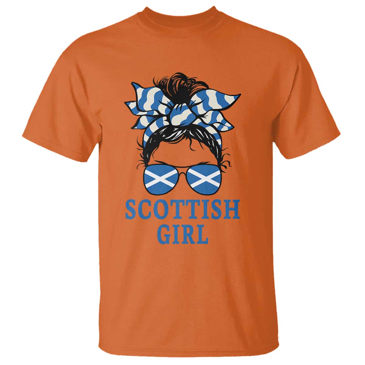 Scottish Girl Messy Bun Hair Saltire Flag Ribbon Bow T Shirt Scotland Pride for Girls Women