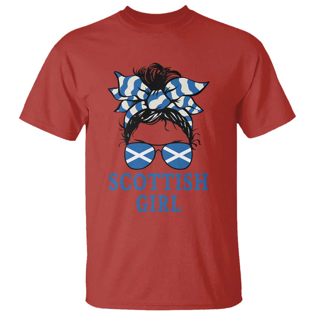 Scottish Girl Messy Bun Hair Saltire Flag Ribbon Bow T Shirt Scotland Pride for Girls Women