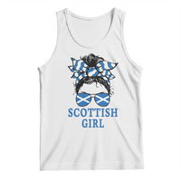 Scottish Girl Messy Bun Hair Saltire Flag Ribbon Bow Tank Top Scotland Pride for Girls Women