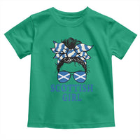 Scottish Girl Messy Bun Hair Saltire Flag Ribbon Bow Toddler T Shirt Scotland Pride for Girls Women