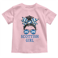Scottish Girl Messy Bun Hair Saltire Flag Ribbon Bow Toddler T Shirt Scotland Pride for Girls Women