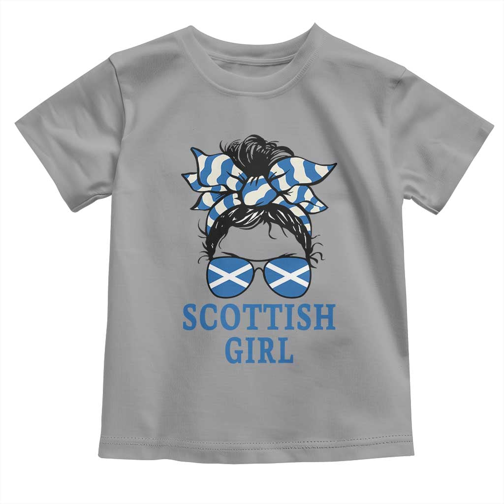 Scottish Girl Messy Bun Hair Saltire Flag Ribbon Bow Toddler T Shirt Scotland Pride for Girls Women