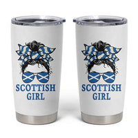 Scottish Girl Messy Bun Hair Saltire Flag Ribbon Bow Tumbler Cup Scotland Pride for Girls Women