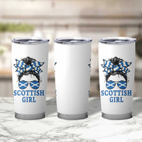 Scottish Girl Messy Bun Hair Saltire Flag Ribbon Bow Tumbler Cup Scotland Pride for Girls Women
