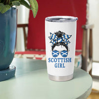 Scottish Girl Messy Bun Hair Saltire Flag Ribbon Bow Tumbler Cup Scotland Pride for Girls Women