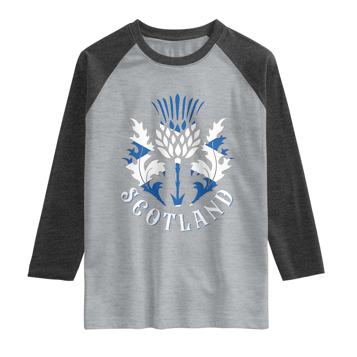 Scotland Thistle Floral Emblem Raglan Shirt Stylized Gothic Heraldry Scottish Heritage Pride