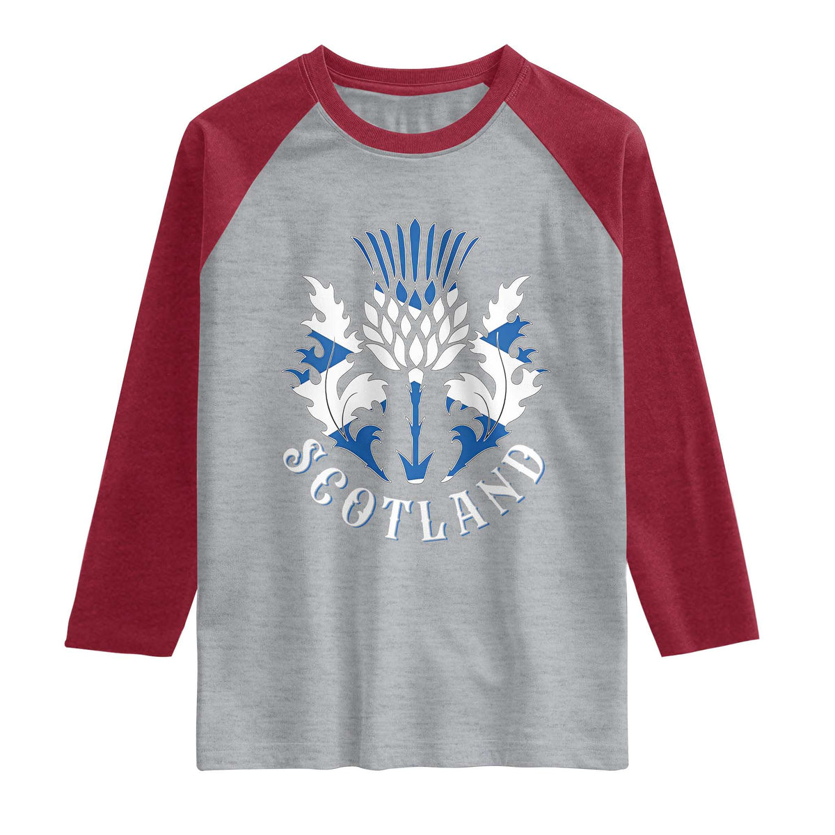 Scotland Thistle Floral Emblem Raglan Shirt Stylized Gothic Heraldry Scottish Heritage Pride