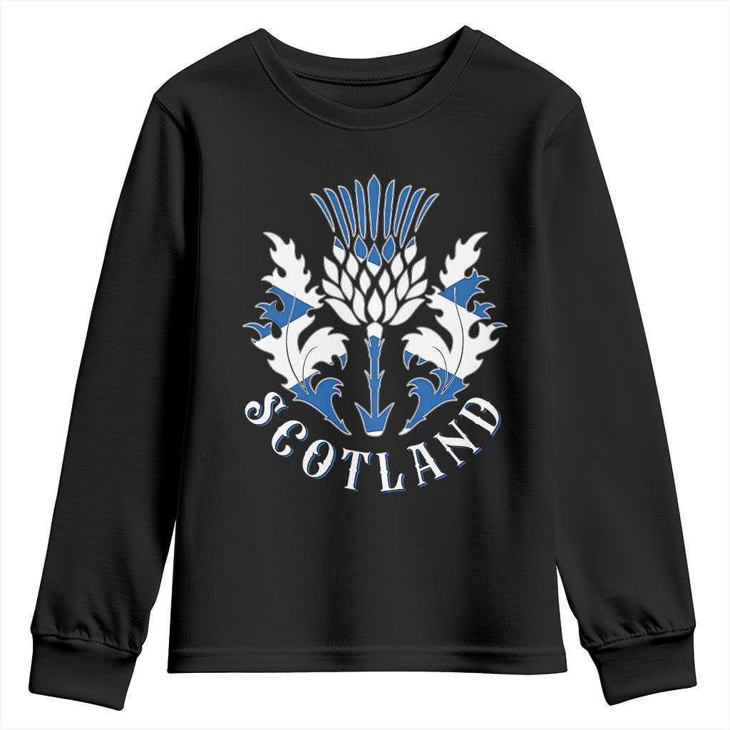 Scotland Thistle Floral Emblem Youth Sweatshirt Stylized Gothic Heraldry Scottish Heritage Pride