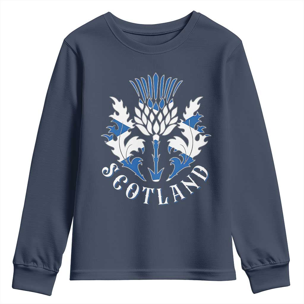 Scotland Thistle Floral Emblem Youth Sweatshirt Stylized Gothic Heraldry Scottish Heritage Pride