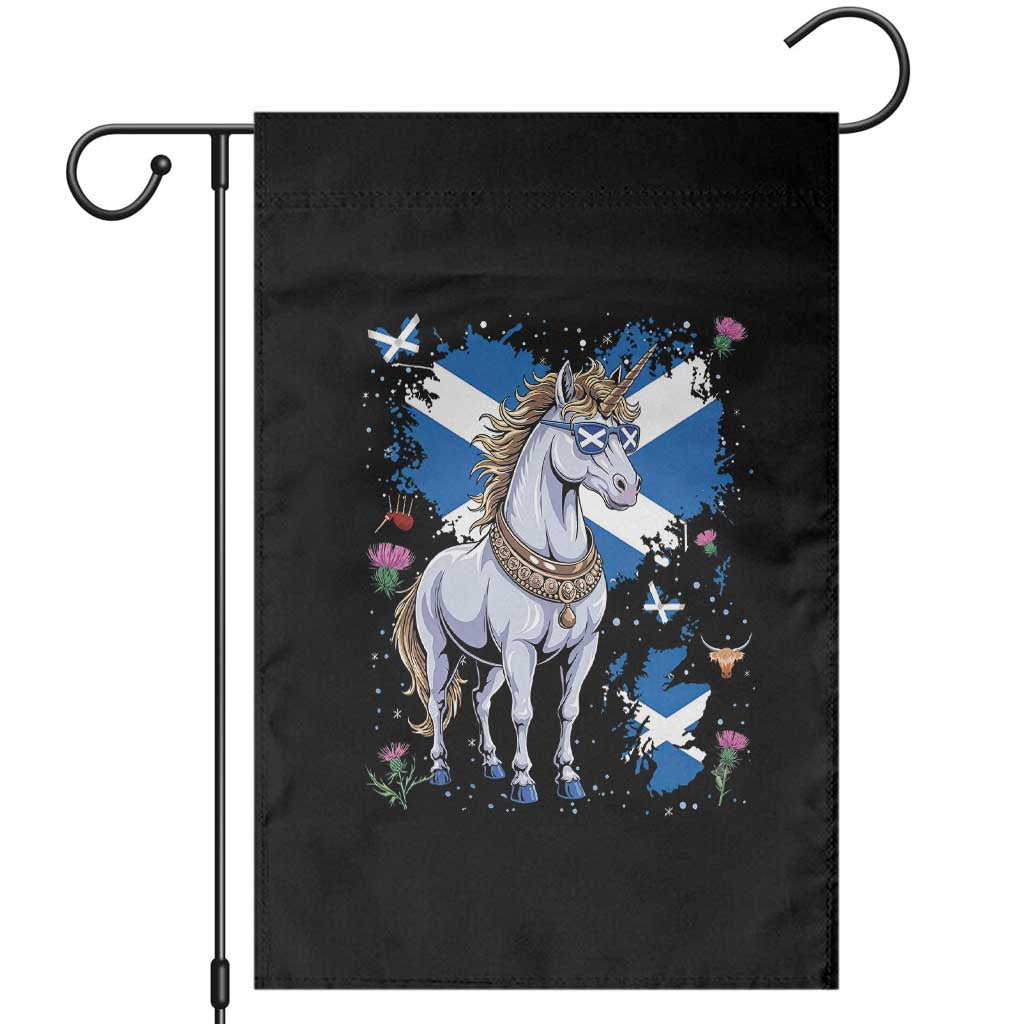 Majestic Scottish Unicorn Wearing Saltire Sunglasses Graphic Garden Flag Floral Thistles Scottish Heritage Pride