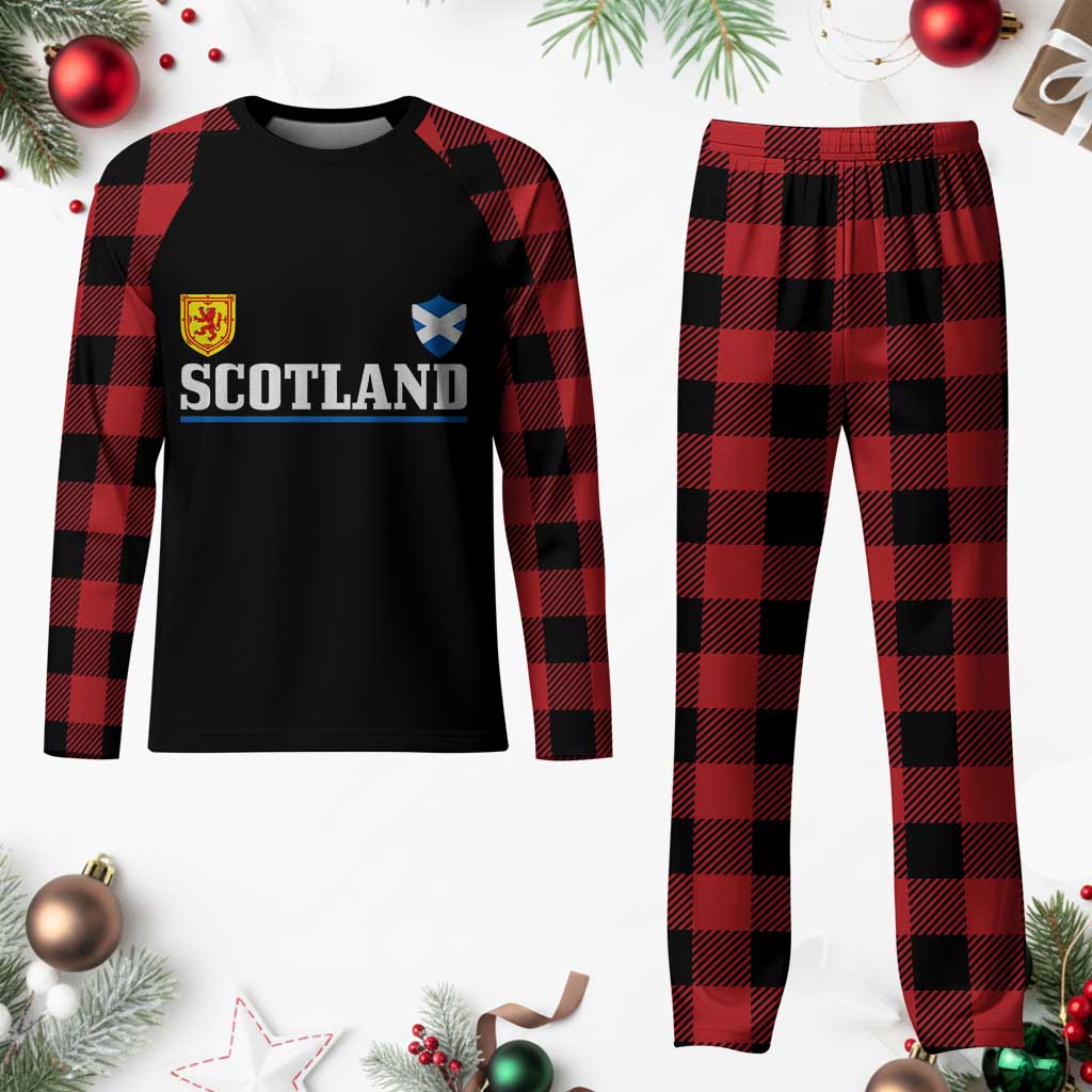 Scotland Dual Crest Lion Rampant Shield Saltire Flag Plaid Pajama Set Football Fans Match Day