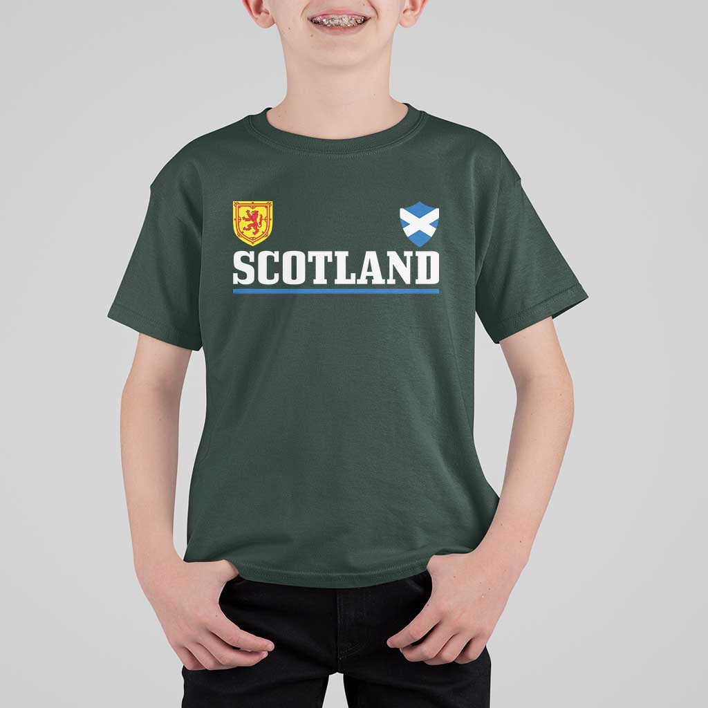 Scotland Dual Crest Lion Rampant Shield Saltire Flag T Shirt For Kid Football Fans Match Day