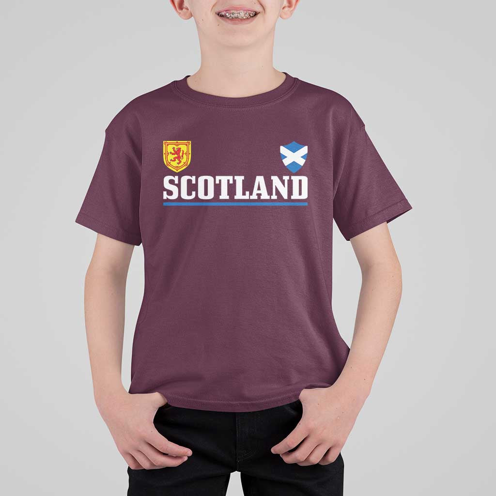 Scotland Dual Crest Lion Rampant Shield Saltire Flag T Shirt For Kid Football Fans Match Day