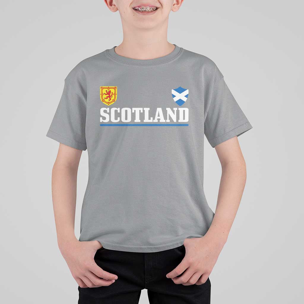 Scotland Dual Crest Lion Rampant Shield Saltire Flag T Shirt For Kid Football Fans Match Day