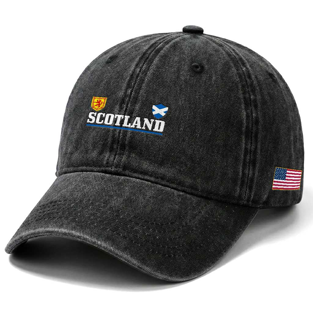 Scotland Dual Crest Lion Rampant Shield Saltire Flag Washed Cotton Baseball Cap Football Fans Match Day