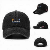 Scotland Dual Crest Lion Rampant Shield Saltire Flag Washed Cotton Baseball Cap Football Fans Match Day