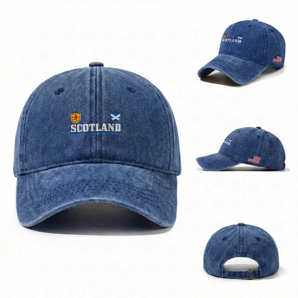 Scotland Dual Crest Lion Rampant Shield Saltire Flag Washed Cotton Baseball Cap Football Fans Match Day