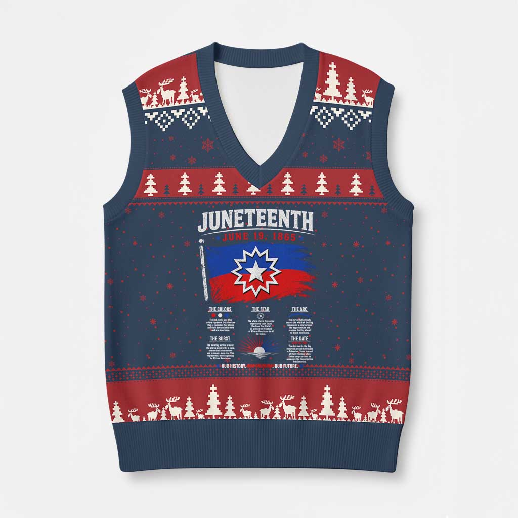 Educational Juneteenth Flag Symbolism Infographic V-Neck Knit Sweater Vest Freedom Day June 19 1865 History Meaning