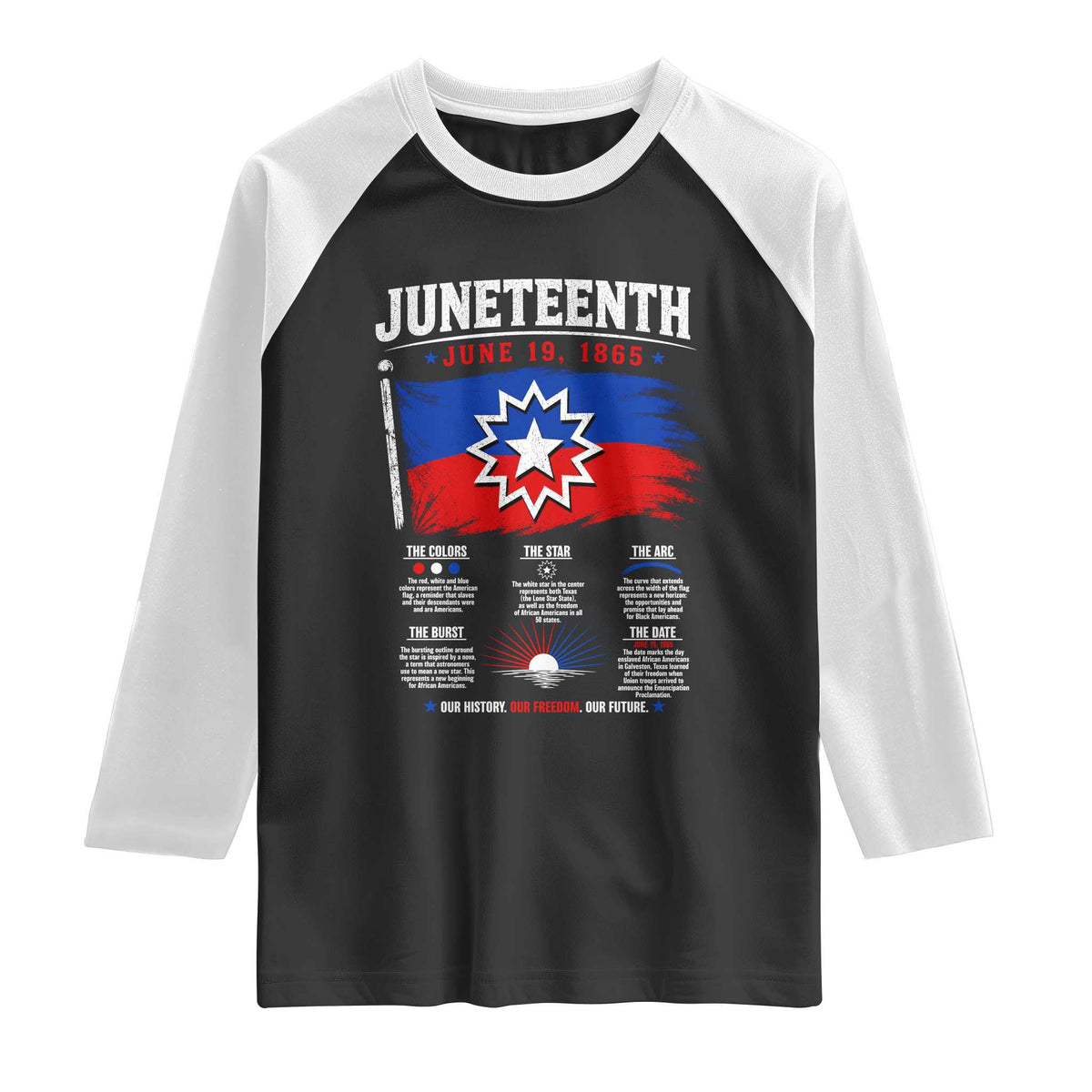 Educational Juneteenth Flag Symbolism Infographic Raglan Shirt Freedom Day June 19 1865 History Meaning
