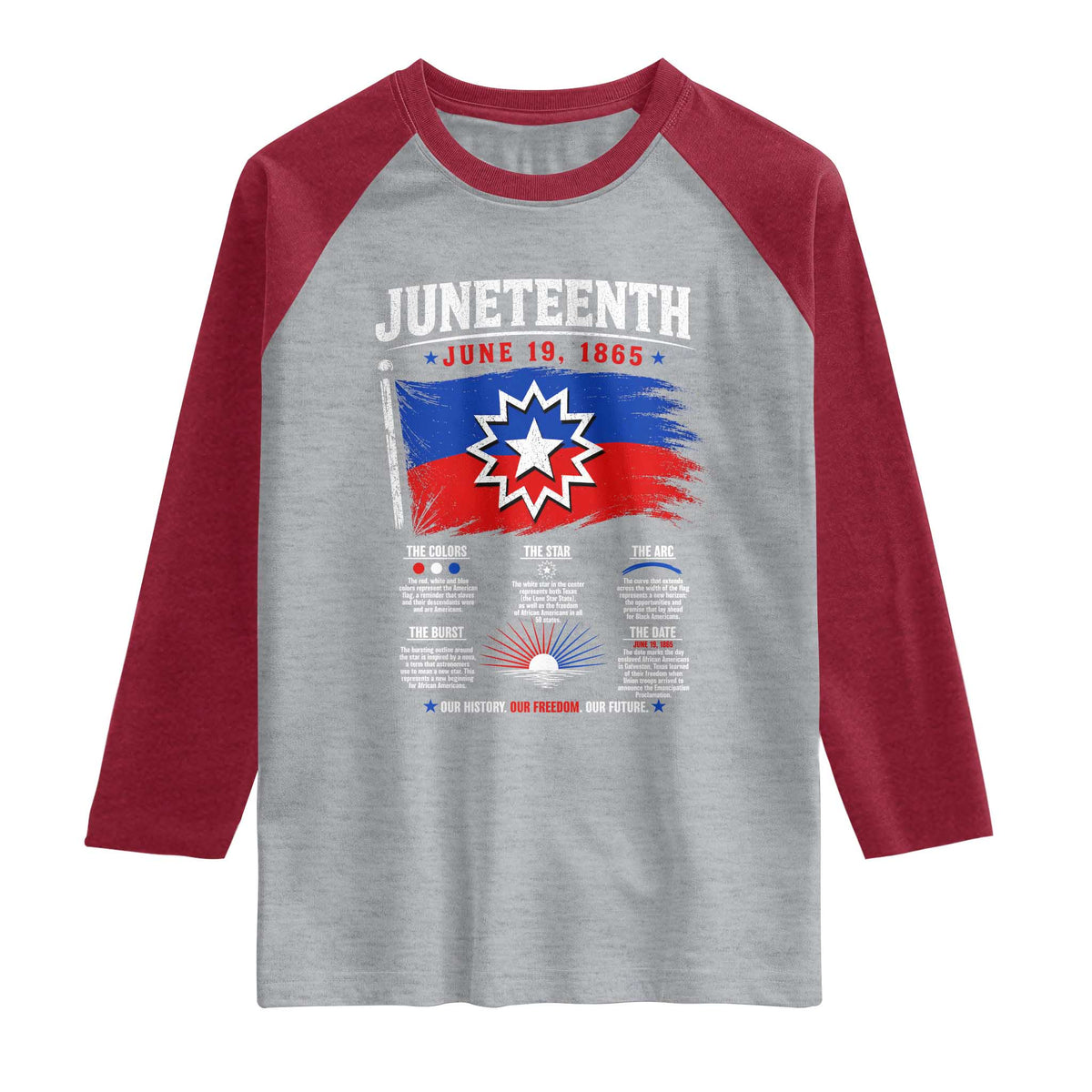 Educational Juneteenth Flag Symbolism Infographic Raglan Shirt Freedom Day June 19 1865 History Meaning