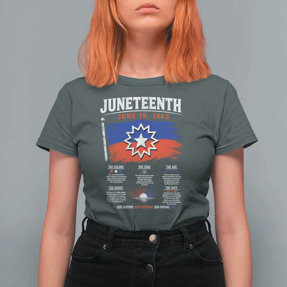 Educational Juneteenth Flag Symbolism Infographic T Shirt For Women Freedom Day June 19 1865 History Meaning