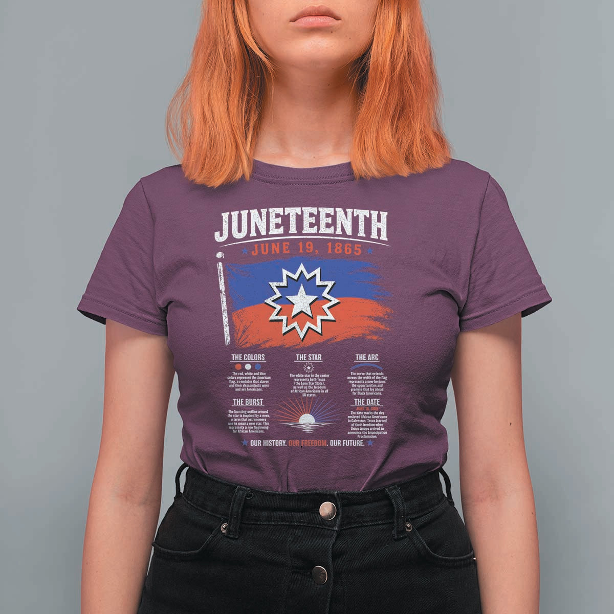 Educational Juneteenth Flag Symbolism Infographic T Shirt For Women Freedom Day June 19 1865 History Meaning