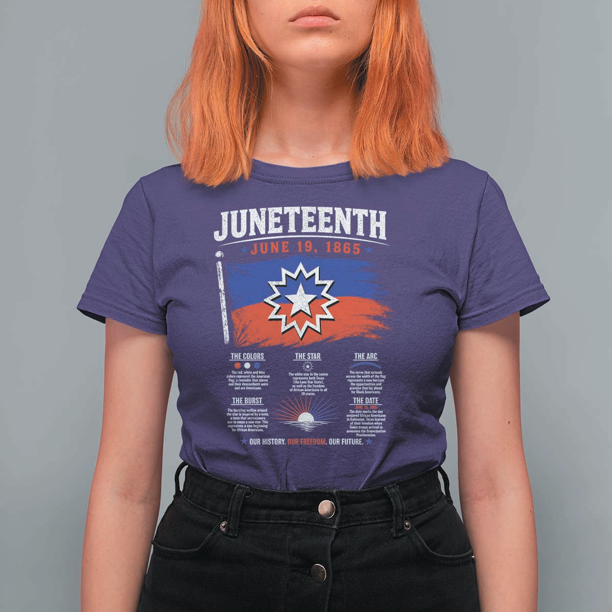 Educational Juneteenth Flag Symbolism Infographic T Shirt For Women Freedom Day June 19 1865 History Meaning