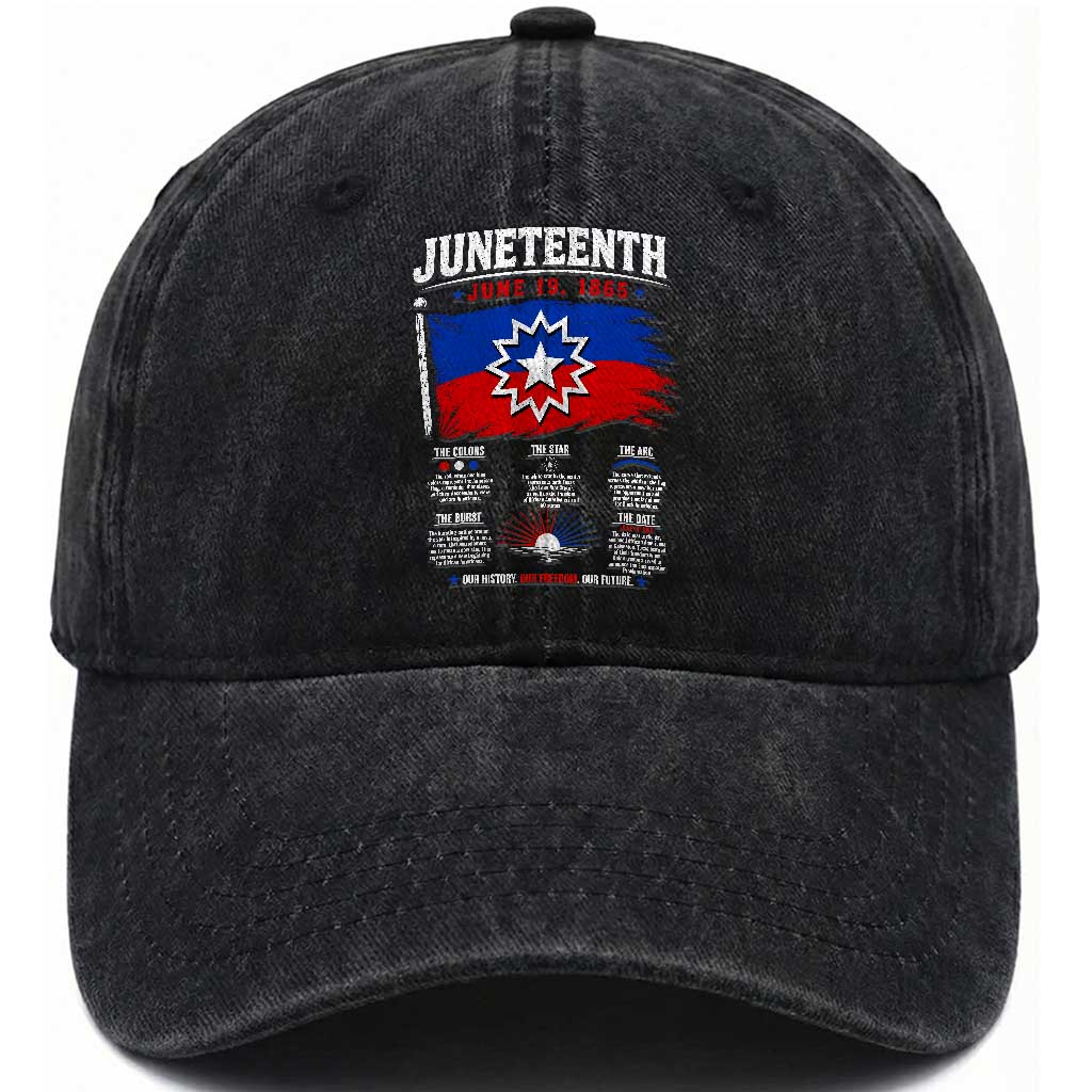 Educational Juneteenth Flag Symbolism Infographic Washed Cotton Baseball Cap Freedom Day June 19 1865 History Meaning