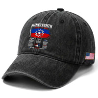 Educational Juneteenth Flag Symbolism Infographic Washed Cotton Baseball Cap Freedom Day June 19 1865 History Meaning