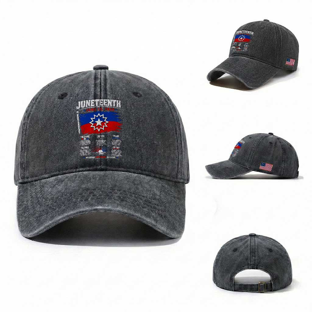 Educational Juneteenth Flag Symbolism Infographic Washed Cotton Baseball Cap Freedom Day June 19 1865 History Meaning