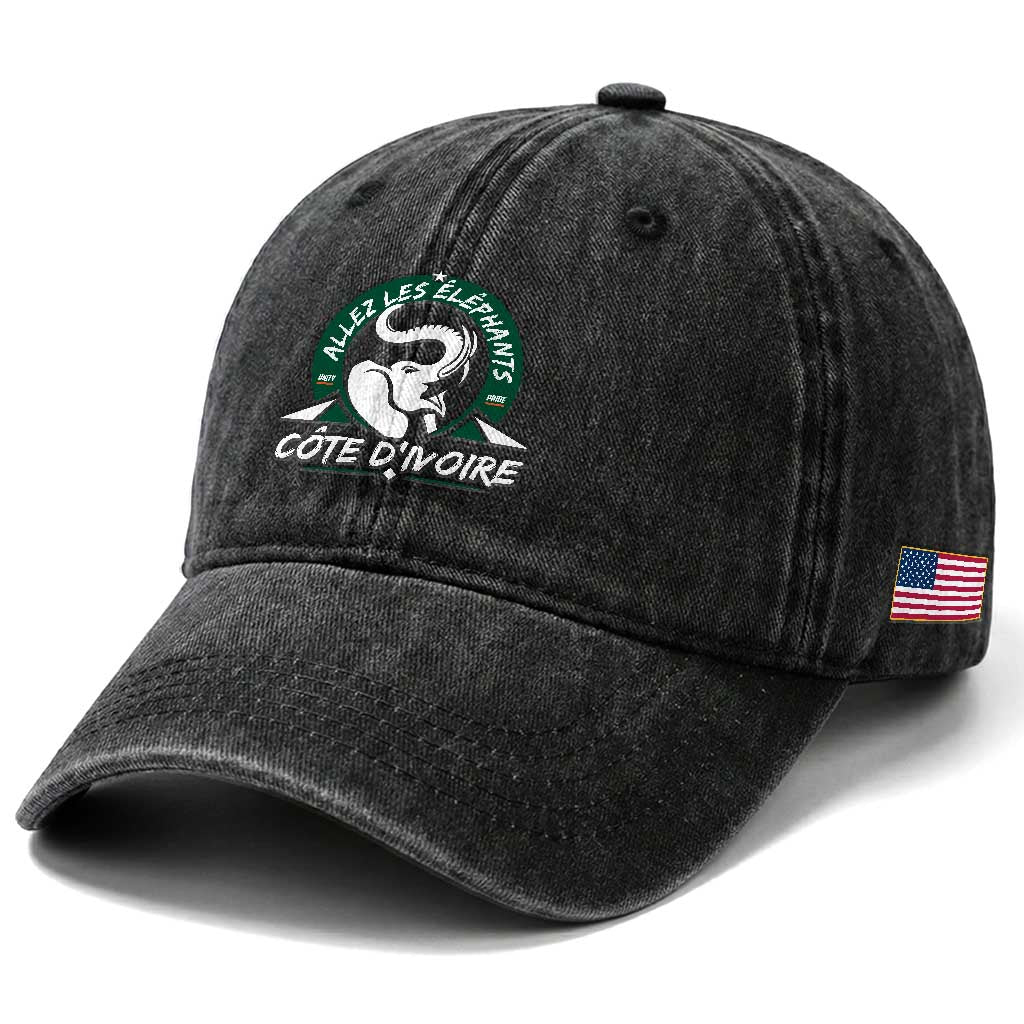 Allez Les Elephants Cote d'Ivoire Soccer Fan Washed Cotton Baseball Cap Ivory Coast Pride Football Lovers