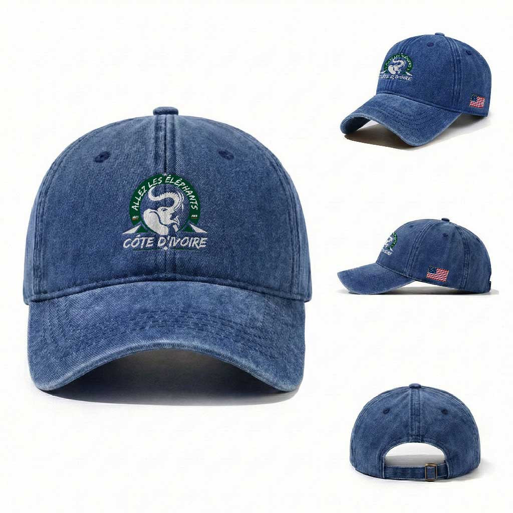 Allez Les Elephants Cote d'Ivoire Soccer Fan Washed Cotton Baseball Cap Ivory Coast Pride Football Lovers