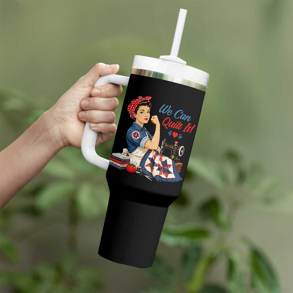 Funny Rosie We Can Quilt It Tumbler With Handle Quilting Sewing Crafty Joke