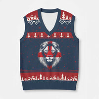 Majestic England Lion Face Graphic V-Neck Knit Sweater Vest Patriotic St. Georges Cross British Pride Heritage