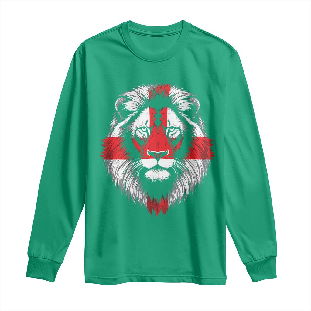 Majestic England Lion Face Graphic Long Sleeve Shirt Patriotic St. Georges Cross British Pride Heritage