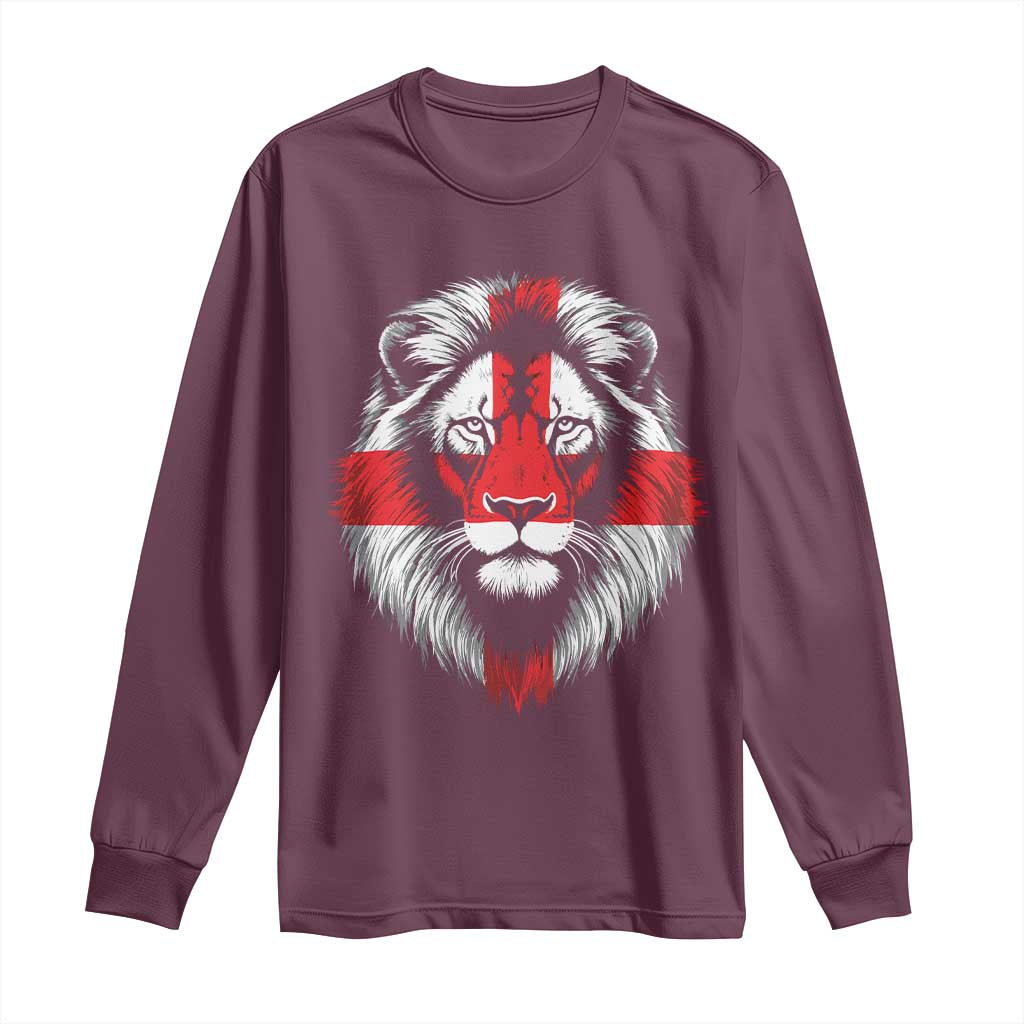 Majestic England Lion Face Graphic Long Sleeve Shirt Patriotic St. Georges Cross British Pride Heritage