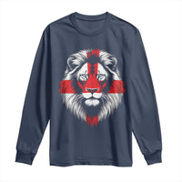 Majestic England Lion Face Graphic Long Sleeve Shirt Patriotic St. Georges Cross British Pride Heritage