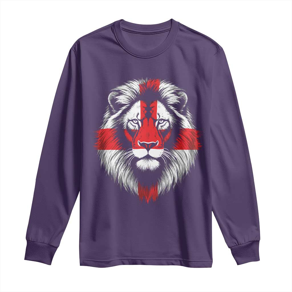 Majestic England Lion Face Graphic Long Sleeve Shirt Patriotic St. Georges Cross British Pride Heritage
