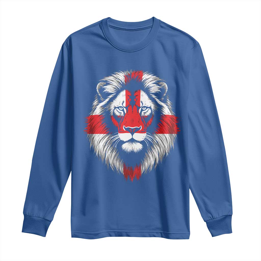 Majestic England Lion Face Graphic Long Sleeve Shirt Patriotic St. Georges Cross British Pride Heritage