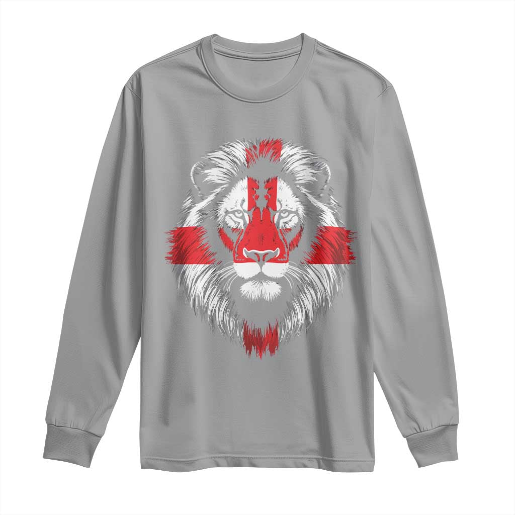Majestic England Lion Face Graphic Long Sleeve Shirt Patriotic St. Georges Cross British Pride Heritage
